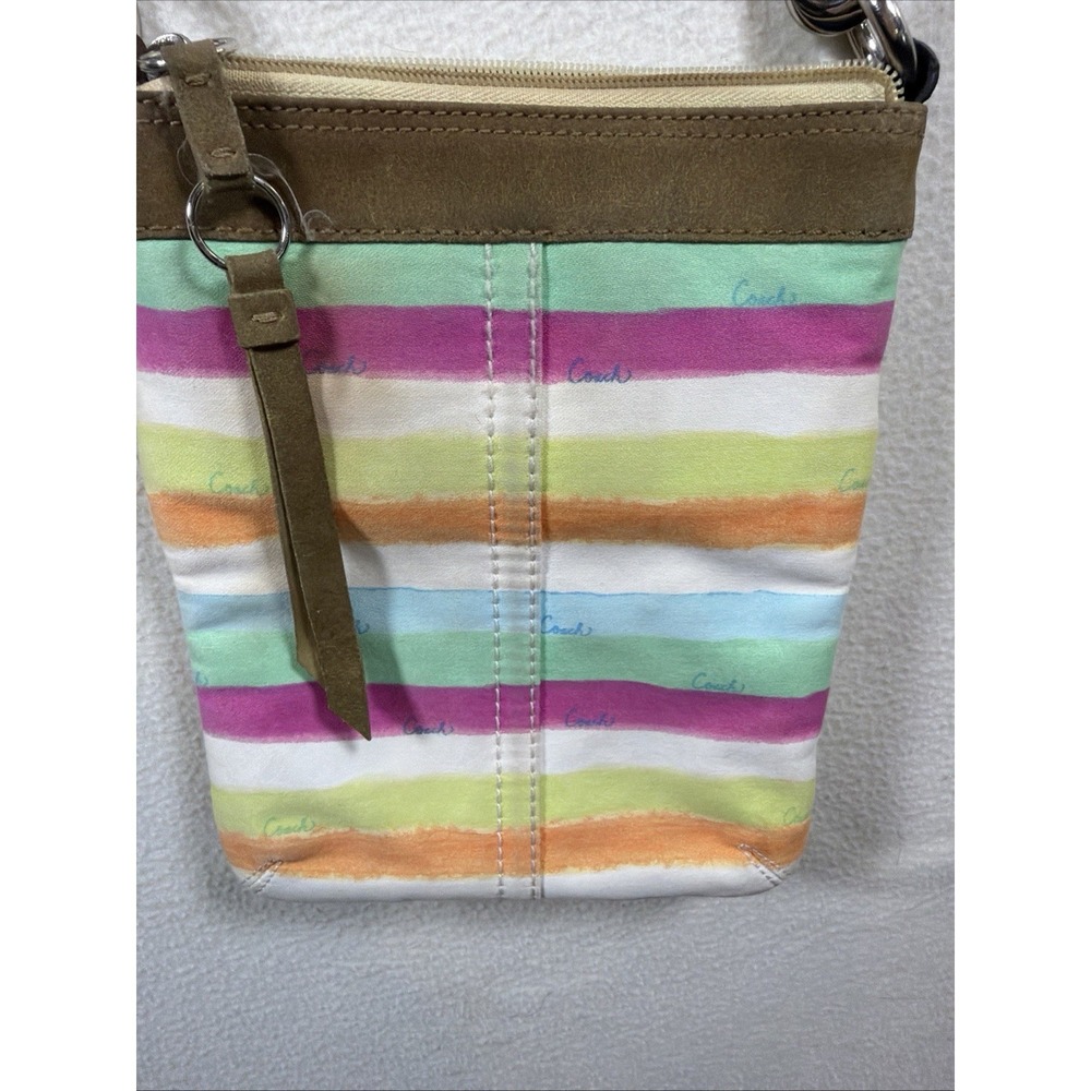 Coach Hampton Watercolor Striped Crossbody Bag Multicolor Canvas Suede F10718 - Picture 5 of 12